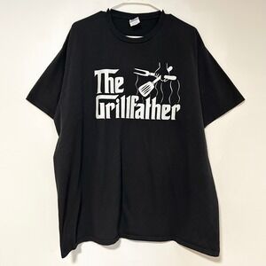 Port & Company The Grillfather Graphic T-Shirt Mens 2XL Black BBQ Parody Cotton